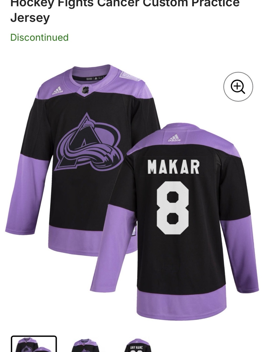 Colorado Avalanche Cale Makar Hockey Fights Cancer Jersey (Large)